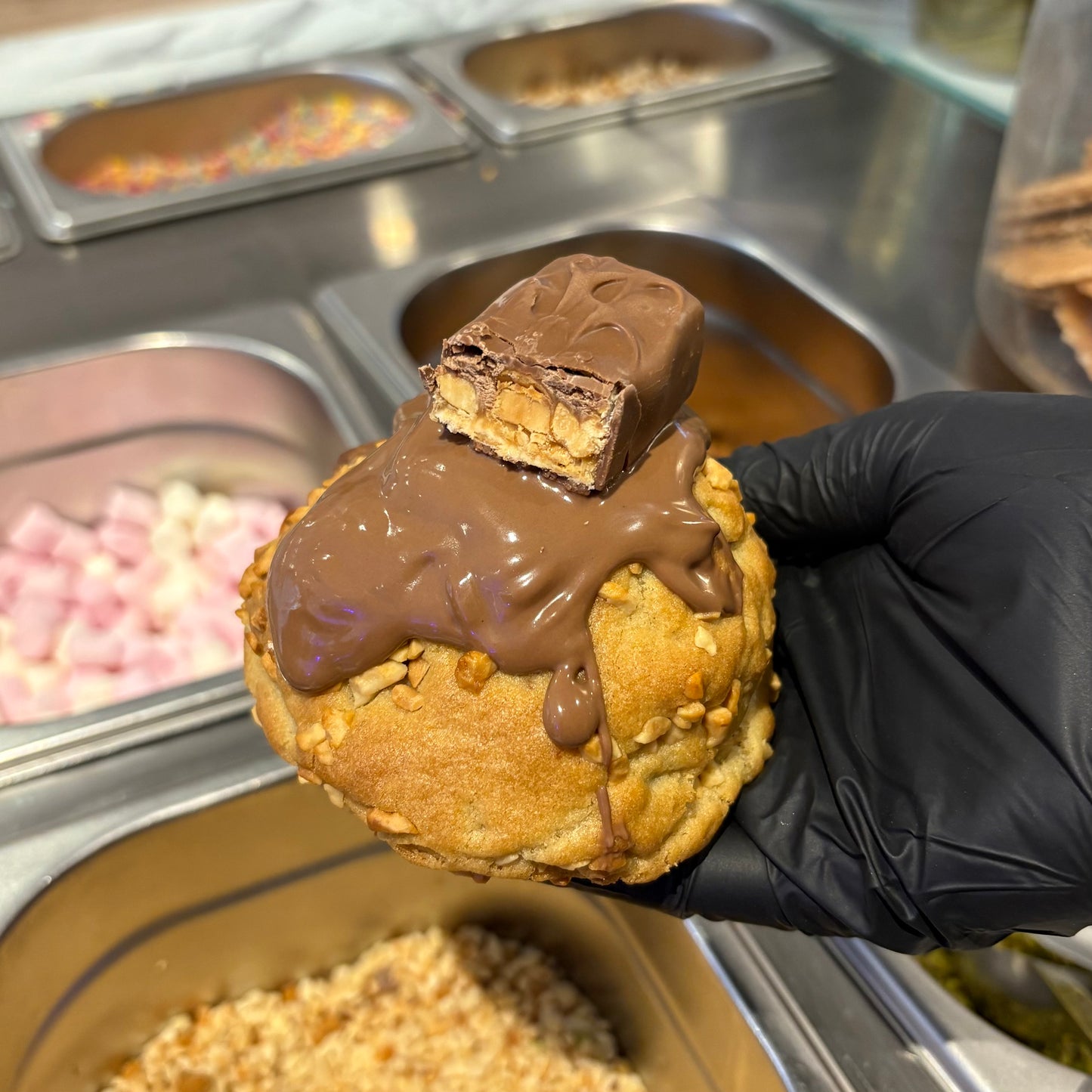 Snickers Stuffed Cookie
