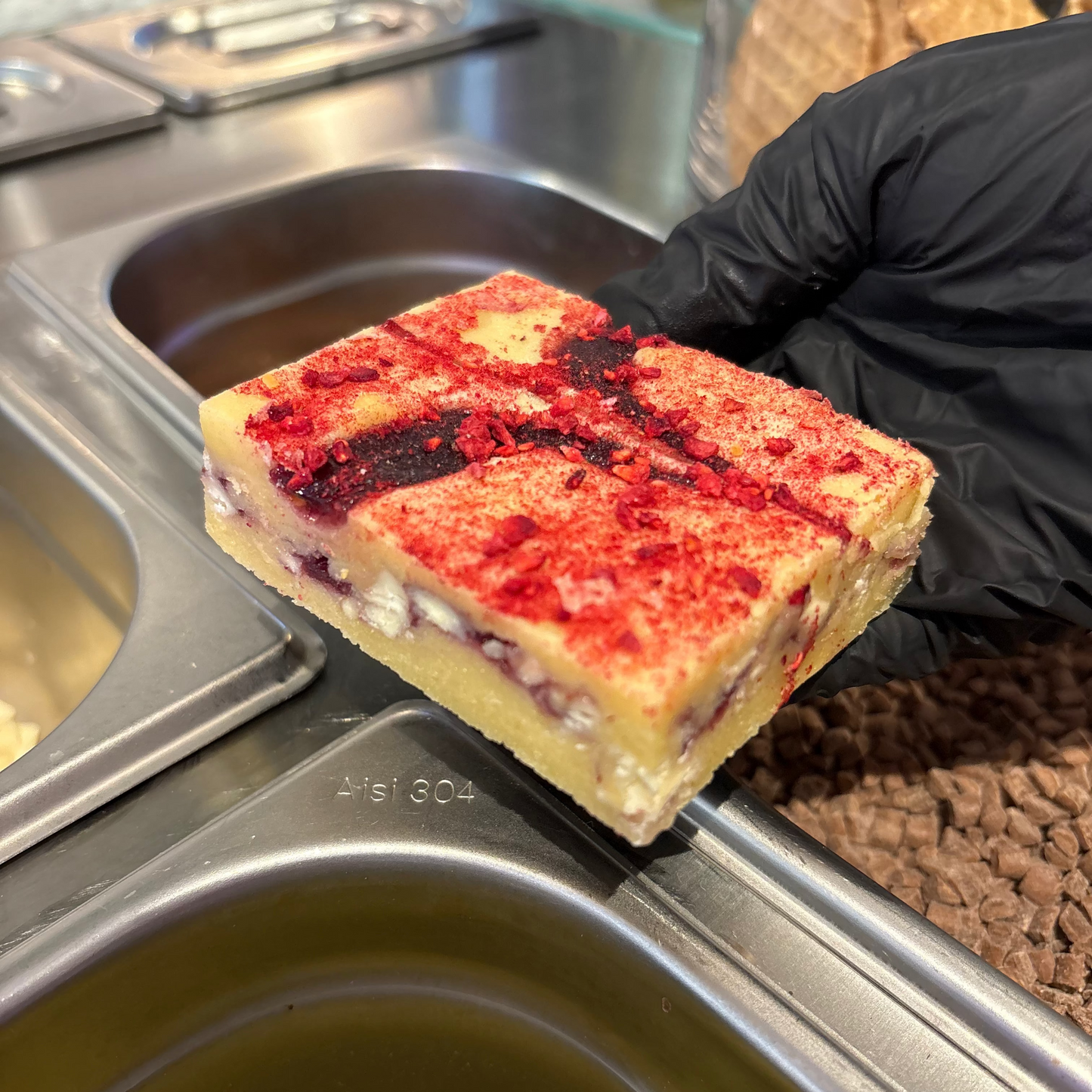 Raspberry & White Chocolate Blondie