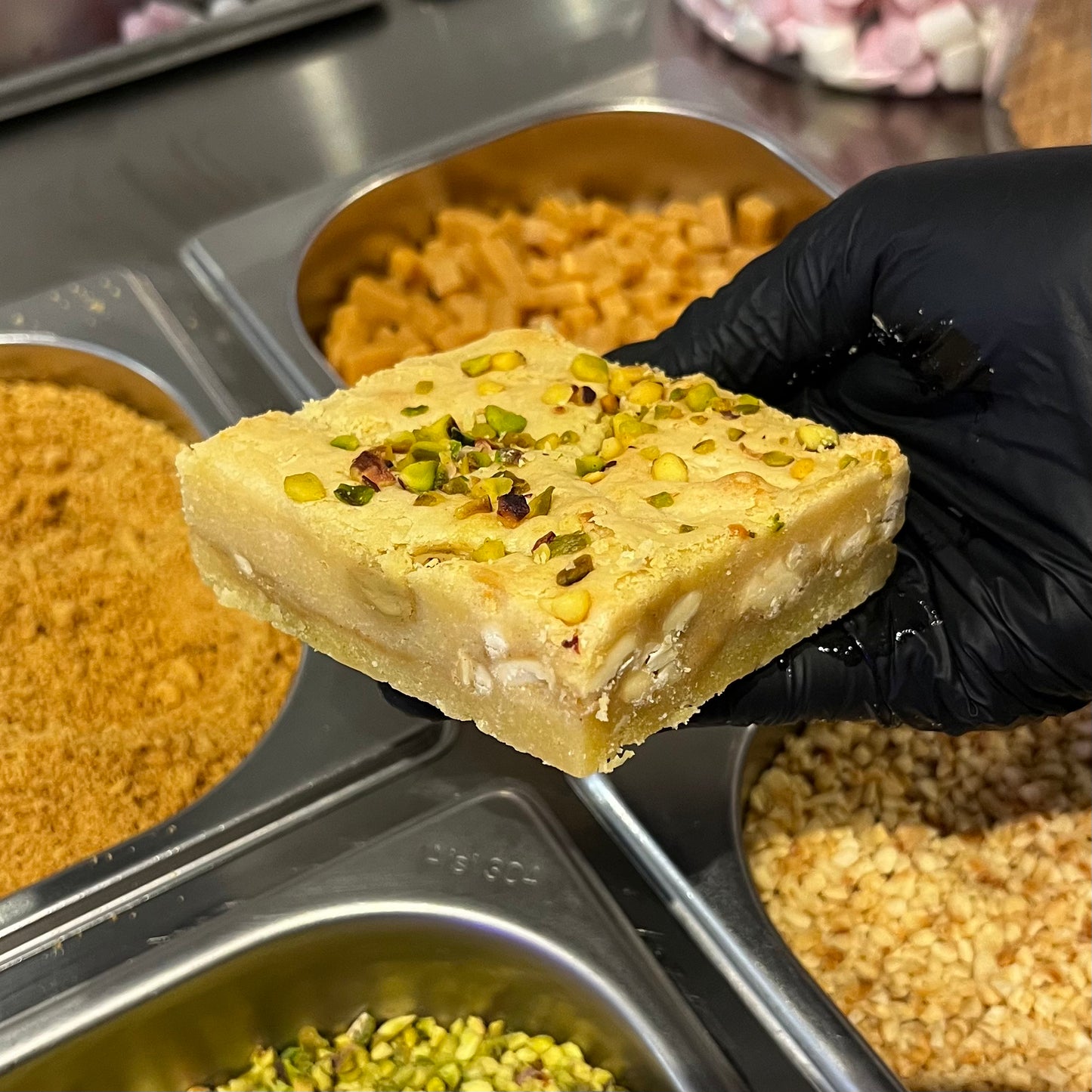 Pistachio & White Chocolate Blondie